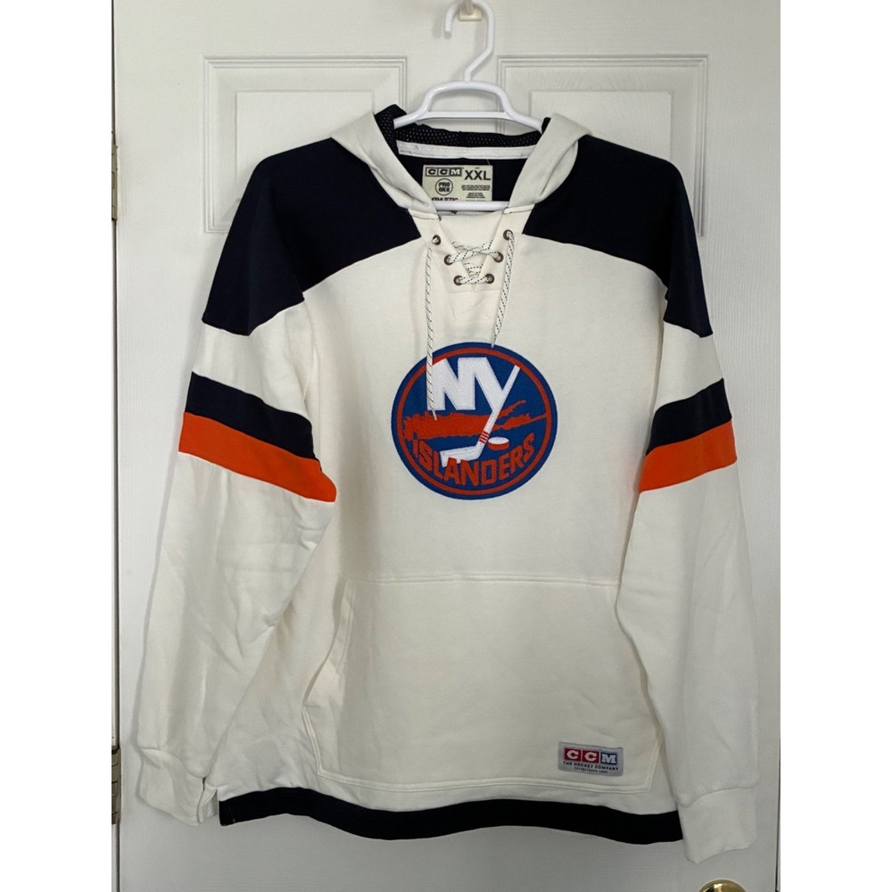 Men's 2XL NWOT CCM White New York Islanders Rockaway Lacer‎ Pullover Hoodie